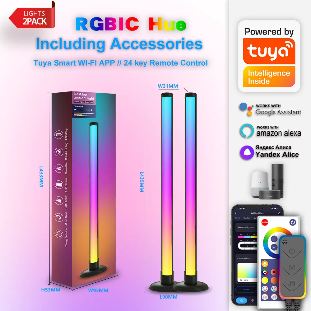 RGB Ambient Light Bar — WiFi & Bluetooth, App Control, Music Sync