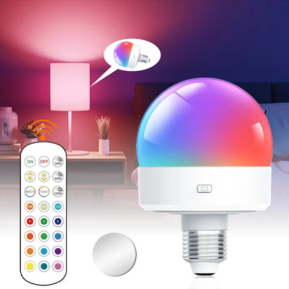 RGBCW Rechargeable Smart LED Bulb — 16M Colors, 40Hr Battery, Remote Control