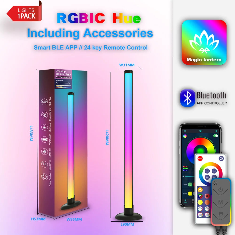 RGB Ambient Light Bar — WiFi & Bluetooth, App Control, Music Sync