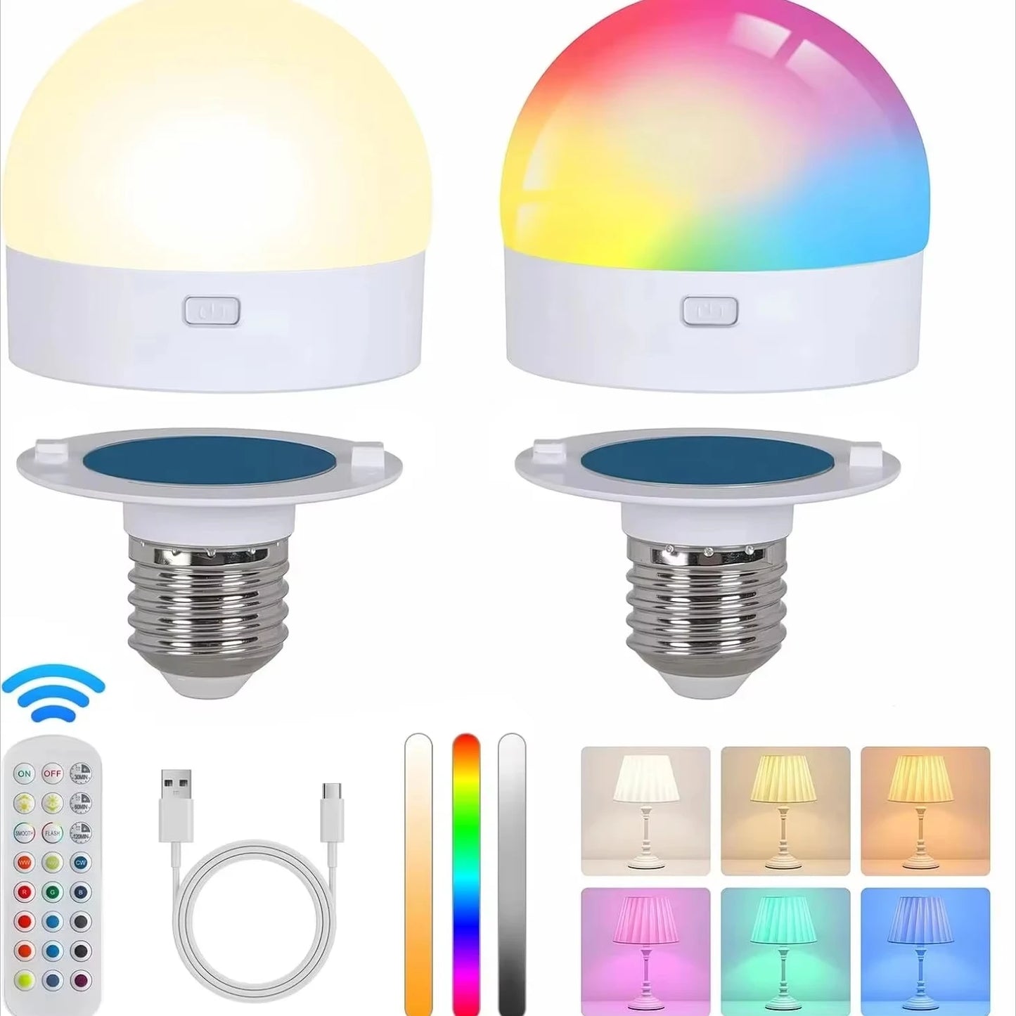 RGBCW Rechargeable Smart LED Bulb — 16M Colors, 40Hr Battery, Remote Control