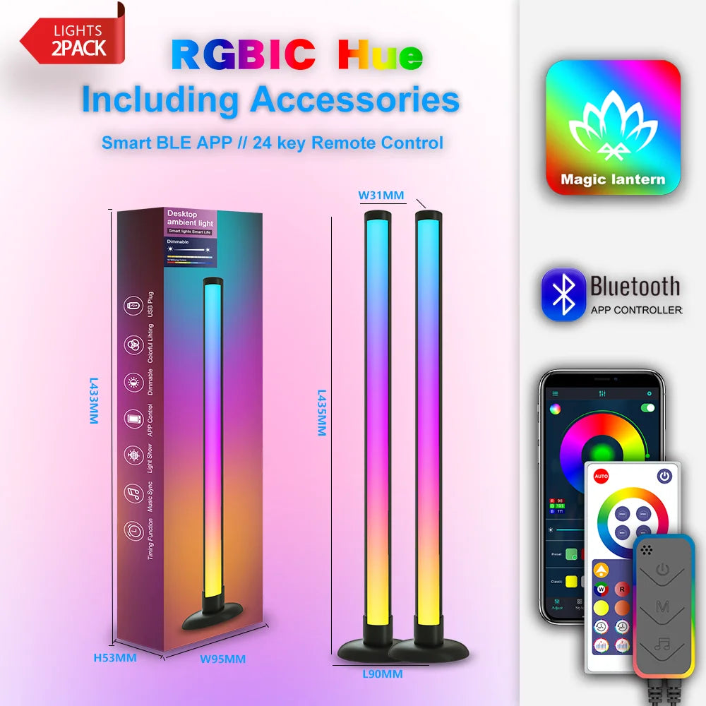 RGB Ambient Light Bar — WiFi & Bluetooth, App Control, Music Sync